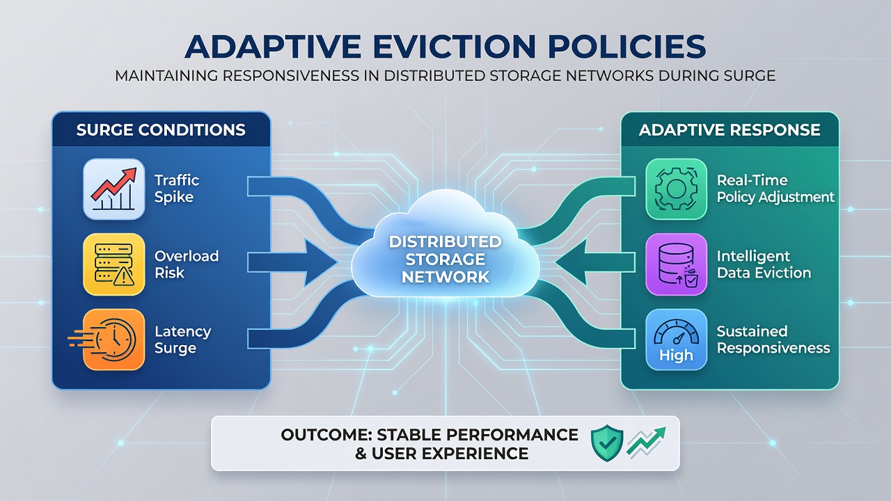 Visualization of cache hit rates and eviction actions across storage nodes responding to elevated demand
