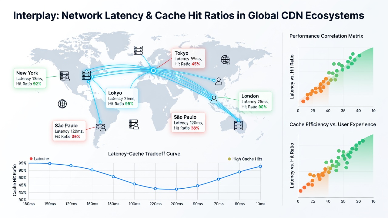 Chart illustrating cache hit ratio improvements correlated with reduced network latency in distributed systems